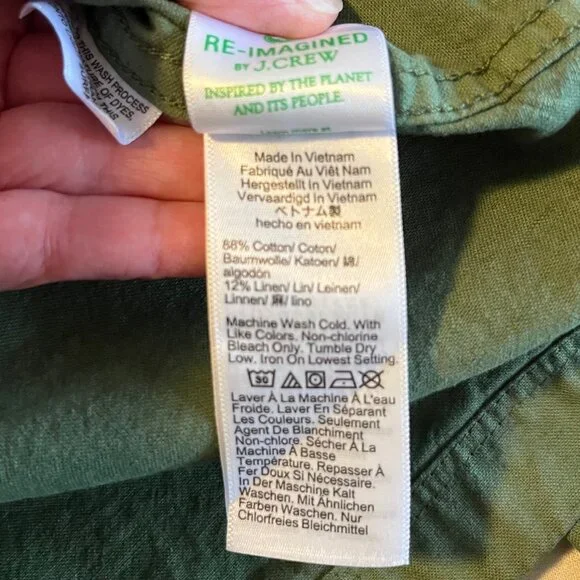 J Crew Popover Shirt in Cotton-Linen Blend Army Green | Size Large - Picture 8 of 8